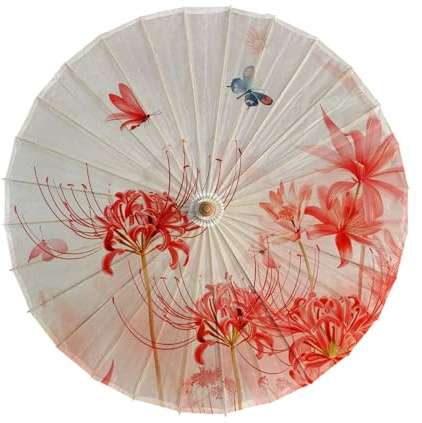 Odot 24 Costillas Paraguas de Papel Japonés, Estilo de Plantas Sombrilla de Bambú Chino, Paraguas de Papel Engrasado Seda, para Bodas,Fiesta,Recitales de Baile Fotografía (Mariposa,84cm)