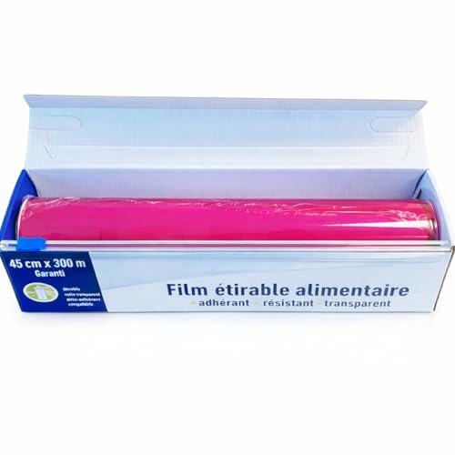 Film Étirable Alimentaire 45 cm x 300 m avec ZIPcut – Film de Qualité Pro – Pour Conservation, Emballage & Fraîcheur - Lot de 1
