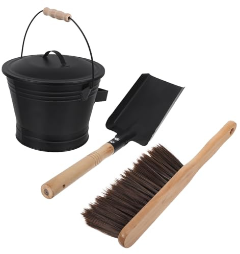 MAGICLULU Metal Ash Bucket Wood Stove Tool Kit with Shovel Broom Heavy Duty Fireplace Cleaning Set for Charcoal Ash Removal Indoor and Outdoor Fireplace Accessories