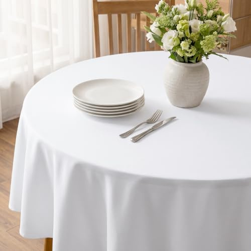 Softalker Runda vita dukar, 160 cm, mycket praktiska, eleganta, fläckfria, vattenavvisande, tvättbara stora storlekar, för stora bord, möten, familjemiddag, fester och trädgård, vår och påsk