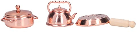 Xiuganpo Miniature Dollhouse Kitchen Set Tiny Bronze Pots Frying Pan Kettle Playhouse Accessories for 1:12 Doll House Decorations and Children's Gifts
