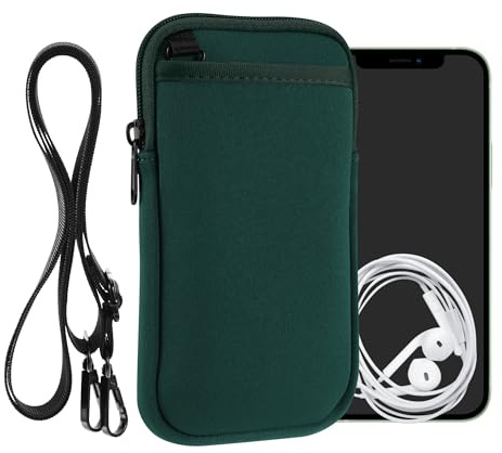 kwmobile Neopren Crossbody telefonväska XL – 6,7/6,7 tum – fodral med rem – 17,2 x 8,3 cm väska för kvinnor eller män – mörkgrön