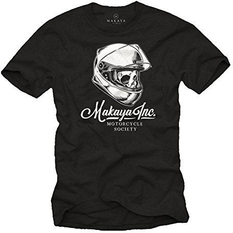 MAKAYA Abbigliamento Moto Supermotard Uomo - Casco Motocross - Magliette con Scritte - T-Shirt Motociclisti Nera XXL