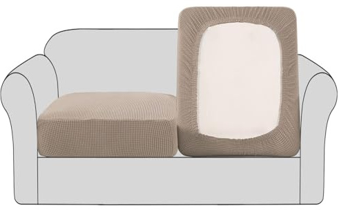 BellaHills Stretch Sofa Seat Cushion Cover Sofa Couch Cushion Furniture Protector Sofa Slipcover with Elastic Bottom Spandex Jacquard Fabric Small Checks(2 Pieces, Sand)