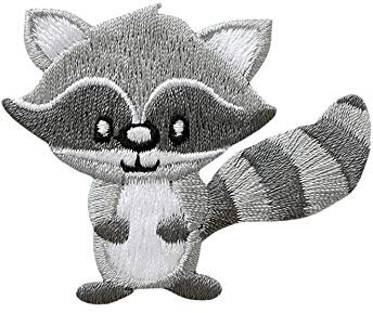 Mono-Quick Bügelbild Aufnäher Patch Applikation zum Aufbügeln Waschbär grau 6,0 x 5,0 cm