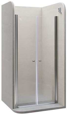 Moments of Glass Mampara de ducha Lima, regulable de 80-84 cm, altura 185 cm, puerta doble abatible, cristal de seguridad templado transparente ESG 6MM, perfiles cromados #DTC