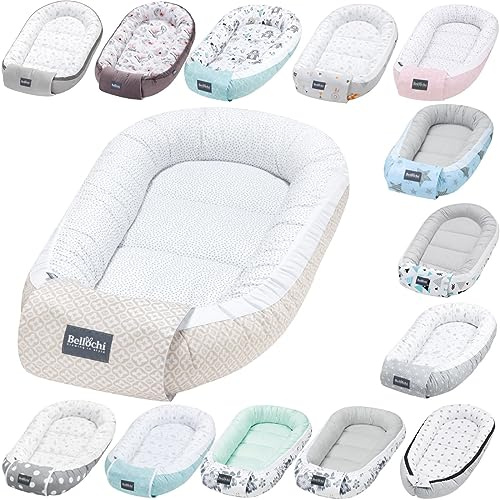 Bellochi Reducteur de Lit Bebe, Cale Bebe pour Lit, Cocon Bebe - 100% Coton, 0-12 Mois - Nid de Bebe, Baby Nest - 90 x 60 cm - Beige Dots