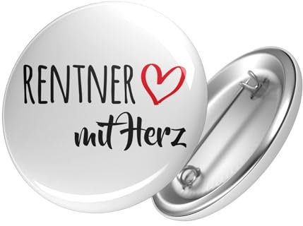 Huuraa Button Rentner mit Herz Ansteck Pin 59mm mit Motiv für die tollsten Menschen Geschenk Idee für Freunde und Familie