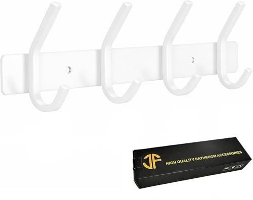 JOLY FANG Perchero de Pared, Ganchos de Percheros de Pared Acero Inoxidable, Perchas de Pared Ideal para Dormitorio Baño (4-Gancio, Blanco)