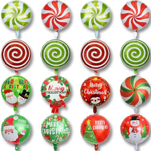 21 Pack Christmas Foil Balloons - Xmas Theme Mylar Balloon and Candy Decorations for Party Supplies