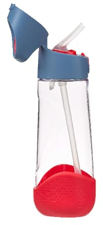 b.box 20oz Tritan Kids Water Bottle –Toddler Drink Bottle with Straw for School, Daycare, Travel w/Easy-Grip Triangular Design, Leak Proof Lid & Handle, BPA Free, Dishwasher Safe (Blue Blaze)