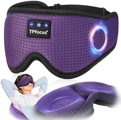 TPfocus Sovmask med Bluetooth, ASMR, trådlös musik, sovmask, ultramjuka hörlurar, U-sidosovare, kontor, resor, födelsedag, för män och kvinnor, 3D, lila