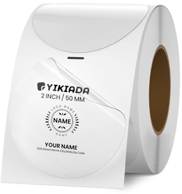 YIKIADA Etiquetas termoadhesivas transparentes con puntos de vinilo de 50 mm, autoadhesivas, rollo, sellos, etiquetas de dirección impermeables, etiquetas para impresora de logotipo, código de barras