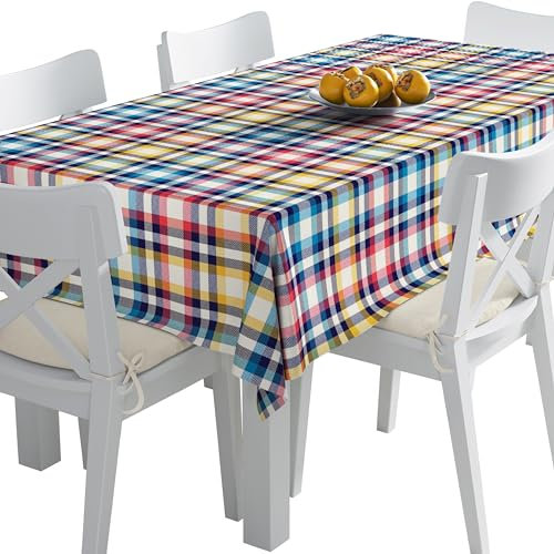 HEKO PANELS Tischdecke 140 x 240 cm Abwaschbar Tischtuch Gartentischdecke Fleckschutz Wasserabweisend Tafeldecke Kariert Bunt