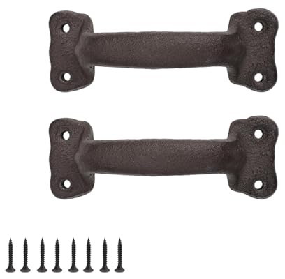 KLEHOPE Poignee Porte, Poignee de Porte Exterieur,avec 8 Vis Poignée de Porte en Fonte, Accessoires Complets, Convient aux Portes de Cabanon, Garages, Placards, Portes de Jardin