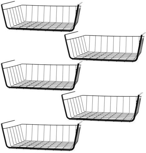 FUNSUEI 5 cestas de almacenamiento debajo de estantes, 34 x 20,5 x 11,5 cm, cesta de alambre, cesta colgante negra, cesta colgante para cocina, oficina, armario, cuarto de baño