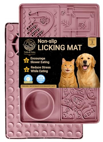 Tails & Tales Large Lick Mat for Dogs & Cats (11.2×16.7 in) with Strong Suction Cups, Slow Feeder Licking Pad for Anxiety Relief, Boredom & Bathing, Dog Enrichment Toy for Peanut Butter Yogurt (Pink)