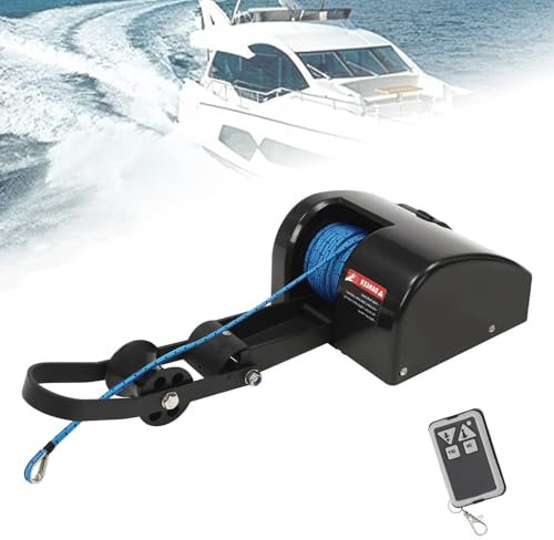STWBHW Electric Anchor Winch,Heavy Duty Boat Winch,45 LBS Electric Boat Anchor Winch with Wireless Remote Control & 98.42ft of Pre-Wound Anchor Rope Marine Windlass Anchor Winch,Black