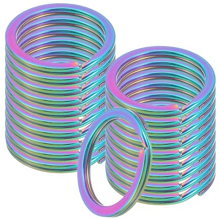 sourcing map 20pcs Split Keychain Rings, 20mm Round Flat Keyrings Stainless Steel Open Key Chain Ring Dog Tag Rings for DIY Keychain Craft Lanyard, 1.5mm Thick, Rainbow