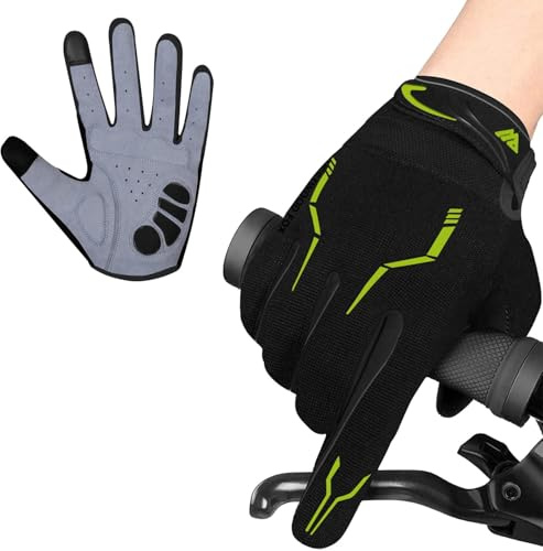 WESTWOOD FOX WFX Guanti da ciclismo a manica lunga per mountain bike, guanti touch screen MTB imbottiti antiscivolo per MTB, bici da corsa, sport, per donna e uomo (nero neon, S)