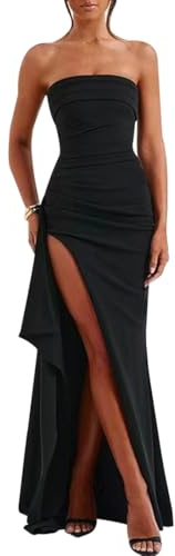XIWCAFC Robe Longue Femme Sexy sans Manches Epaules Dénudées Maxi Robes Elégant Fendue Slim Bodycon Robe