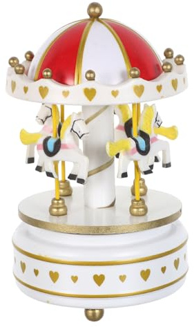 SHINEOFI Caja de Música Giratoria de Carrusel de Cuerda Caja Musical Vintage Artesanal Caballo Adorno Navideño Decorativo para Cumpleaños y Fiestas Melodías Relajantes y Diseño