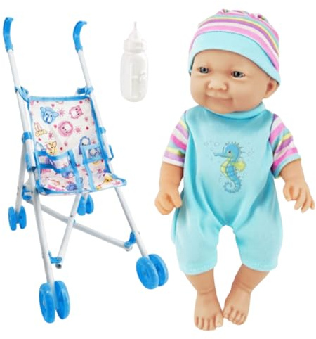 Modello leggero per passeggino per bambole - per carrozzina giocattolo | Passeggino pieghevole - Set di giocattoli per con capezzoli per bottiglia di per simulazione di neonato