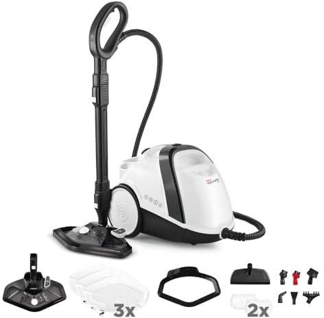 Polti Vaporetto Smart 120, Pulitore A Vapore con Caldaia, Pressione 4 Bar, Potenza Max 1500 W, Serbatoio Estraibile 2 L, Riscaldamento in 2 Minuti, 14 Accessori inclusi, Bianco e Nero