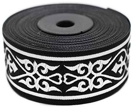 11 Yard spole 3,5 cm bred svart silver kungligt keltiskt hjärta jacquardband broderad vävd utsmyckning sadelgjord kant 35068