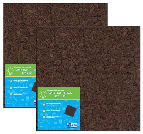 Flipside Products Dark Cork Tiles, 12 x 12, 4 Per Pack, 2 Packs