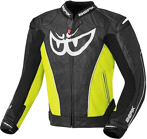 Berik Street Giacca in pelle da moto, nero/giallo, 48