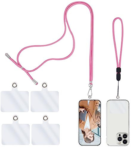 simarro Handykette Universal, 2 Stück Handyketten mit 4er Transparente Ersatz, Verstellbares Telefonband Handy Band Zum Umhängen für alle Smartphone Umhängeband (Rosa)