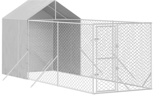 vidaXL Hundgård med tak silver 2x6x2,5 m galvaniserat stål