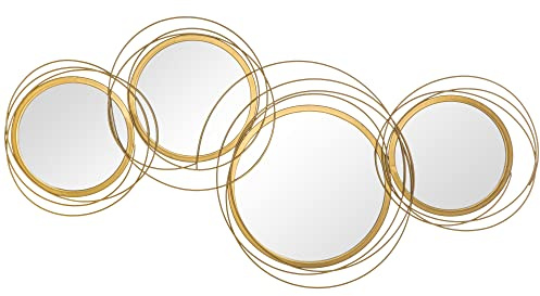 HOMCOM Spiegel Gold für Wanddekoration, Metall Wanddekoration mit 4 runden Spiegeln, Wohnzimmerdeko, Wandspiegel, Flurspiegel, Geschenk für Wohnzimmer, Schlafzimmer