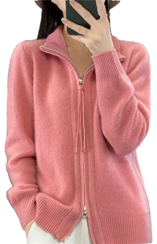 Alloaone Cardigan da Donna con Colletto alla Coreana in Lana con Cerniera, Maglione A Maniche Lunghe in Cashmere Lavorato A Maglia
