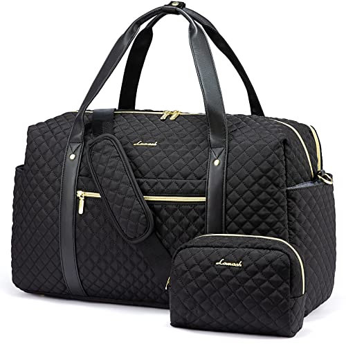 LOVEVOOK Travel Duffle Bag for Women, Weekend Overnight Bags with Cosmetic Bag, Large Waterproof Ladies Holdall for Hospital Maternity Gym, Carry On Flight Womens, Black