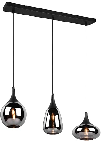 Trio Leuchten Lumina 317000332 pendellampa matt svart metall kromglas exkluderar 3 x E14