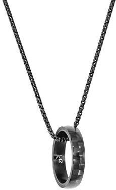 kohlenstoff 12 Ring Chain Damen und Herren Halskette mit Ring Anhänger aus Carbon und Edelstahl (60)