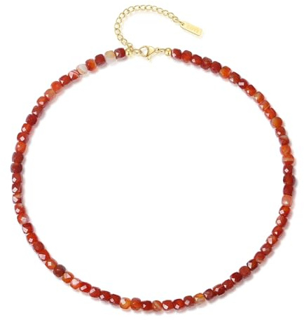 COAI Collana Donna Corniola Rossa Pietra Naturale, Collana di Perline di Corniola da Donna