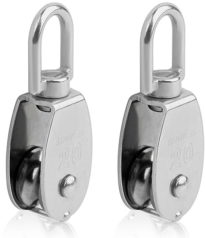 Lot de 2 poulies de renvoi de 20 mm en acier inoxydable 304, poulie pivotante, pour câbles suspendus, charge maximale : 250 kg