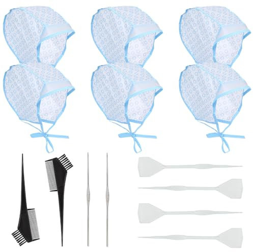 TRKETK 14 Pezzi Cuffia per Capelli Strumento per Lo Styling Dei Capelli con Uncinetto e Spazzola, Cuffia per Capelli per Meches Colorazione Cuffia per Salone di Casa fai da te Tintura Dei Capelli