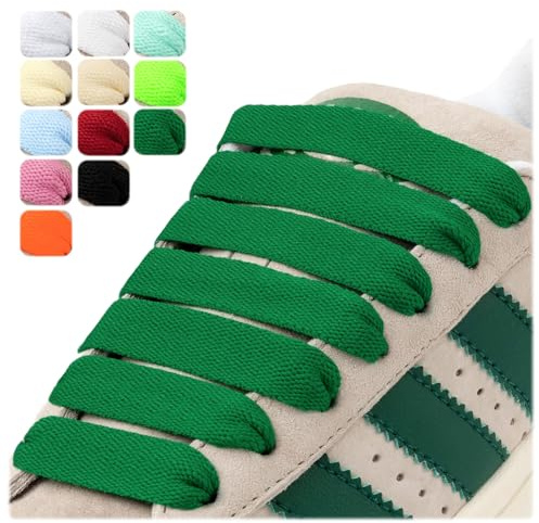 Puzeam 2 Pairs 15mm Wide Flat Shoe Laces for Campus Shoes Green 140cm