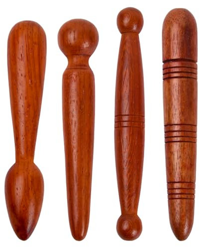 Dokeno 4-teiliges Fuß Holz Massagestab-Set, Triggerpunkt Massage-Werkzeug für Profis für Beinen, Schultern, Rücken Akupunktur Massage