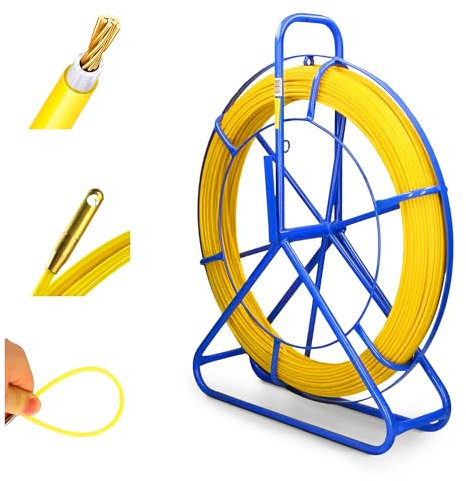 Extralink FRP Glasfaserstab 6mm Durchmesser 50m,Leerrohr mit Rollenhalter und Bremse,Einziehfeder mit hoher Elastizität und Festigkeit,Fiberglas Kabel Zubehör für optimale Installation,Glasfaser