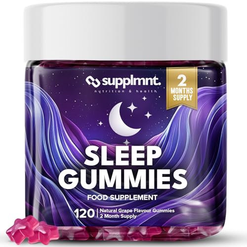 Supplmnt. Sleep Gummies for Adults | 2-Month Supply Sugar Free, Vegan – with Natural 5HTP Griffonia Seed & Valerian Root Extract, Magnesium, L-Theanine, Glycine | Grape Flavour Sleep Supplement, 120ct