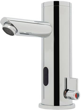 Robinet à capteur infrarouge compact pour salle de bain | Robinet automatique avec réglage de la température (32-131 °F) et fonctionnement sur piles | Sans contact | Acier inoxydable chromé | Mitigeur