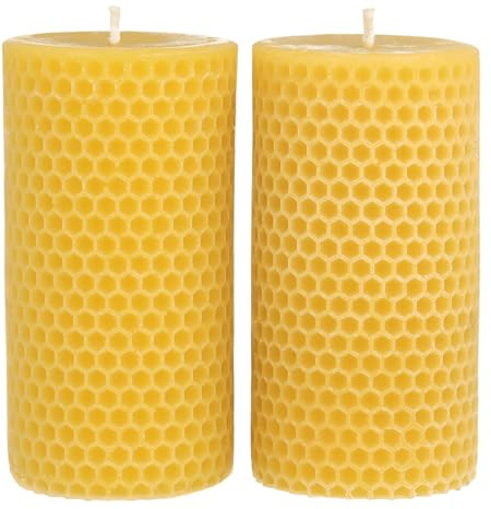 Danilovo Bougie Pilier en Cire d'Abeille Naturelle, Bougies Piliers 100% Pures, sans Danger, Luxueuses, pour une Maison Agréable, Parfum de Cire d'Abeille Naturel (2 pièces, 5x10 cm, 20 heures)
