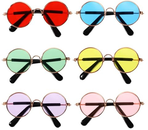 6pcs Lunettes Poupée, Mini Lunettes Soleil Métal PU Accessoires Costume Poupée Colorés Déco de Tenue Tendance pour Accessoires de Vêtements Artisanat
