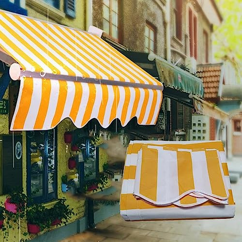 Toile de rechange pour auvent de terrasse, cour, garage – Toile en polyester imperméable avec protection UV – Toile pour terrasse, cour, garage (taille : 4,8 x 3 m, couleur : jaune et blanc)