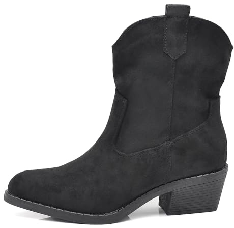 IF Fashion Stivali Stivaletti Camperos Cowboy Da Donna Western Camoscio Sintetico con Tacco Medio IF678-1 nero N.40